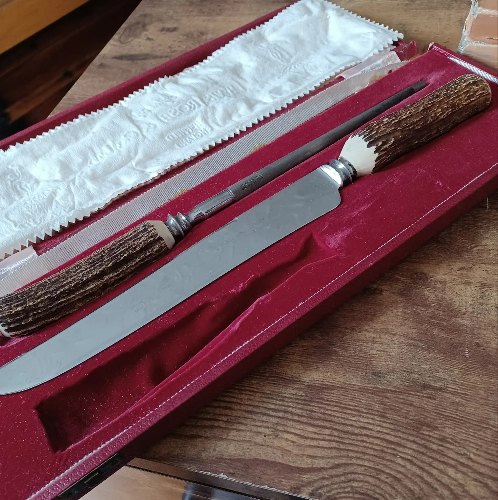 Real Stag Horn Thanksgiving carving knife and sharpener set